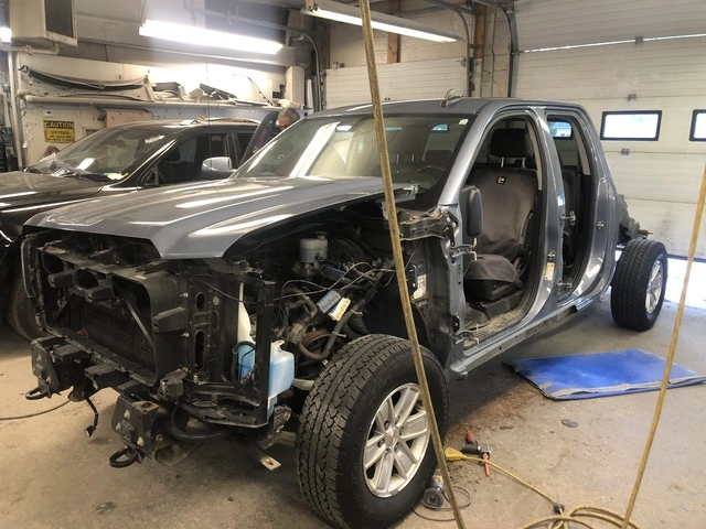 heavily damaged car.